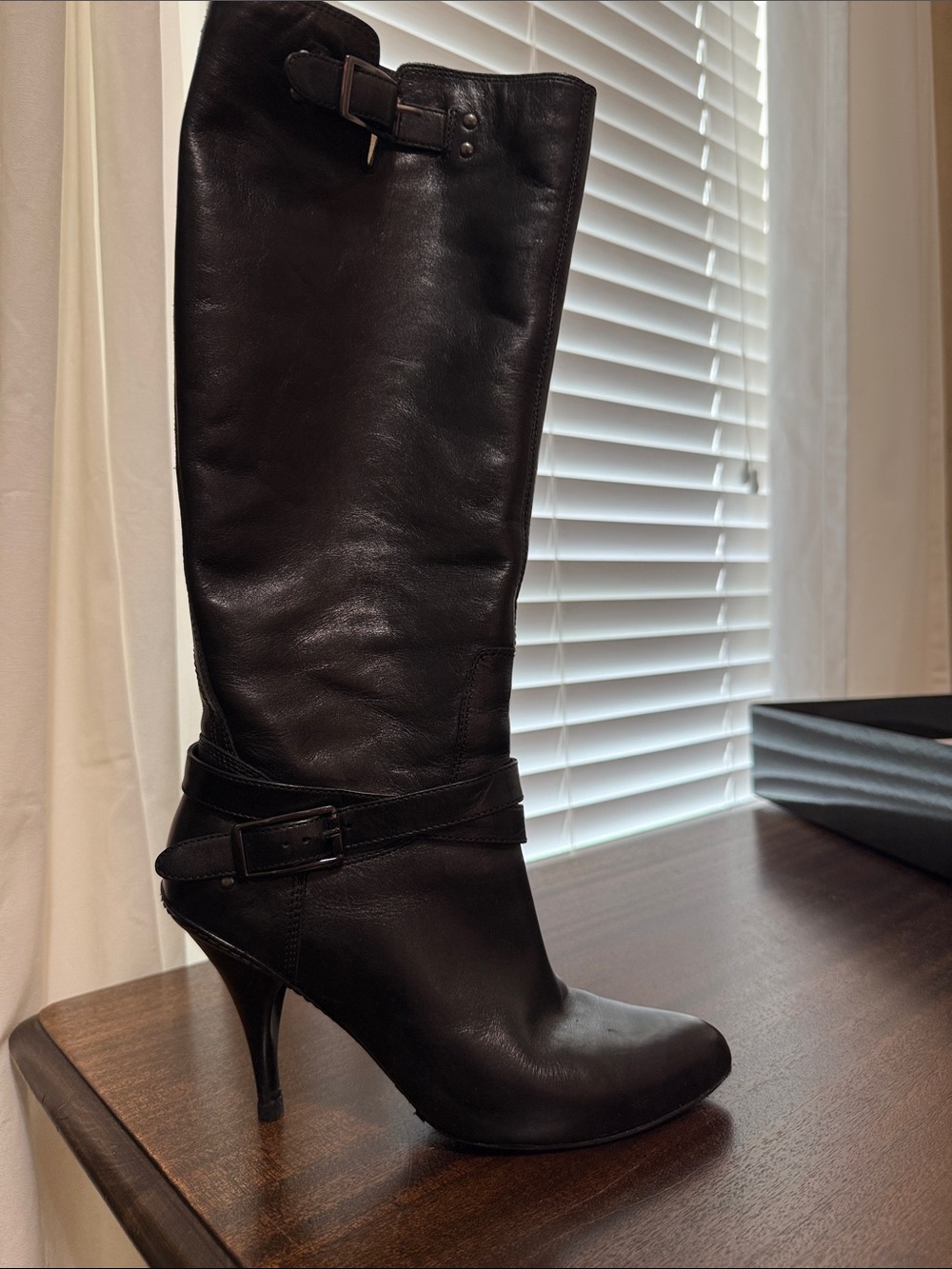 Cole Haan Black Leather Knee-High Heeled Boot